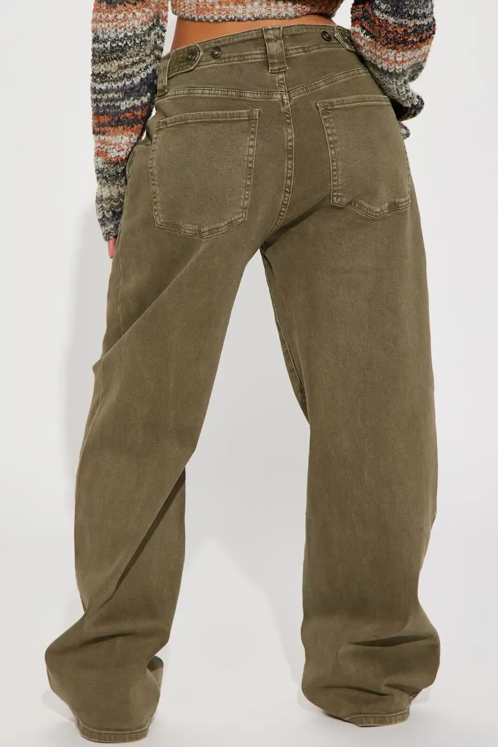 Genuinely Drop Waist Baggy Utility Jeans - Olive