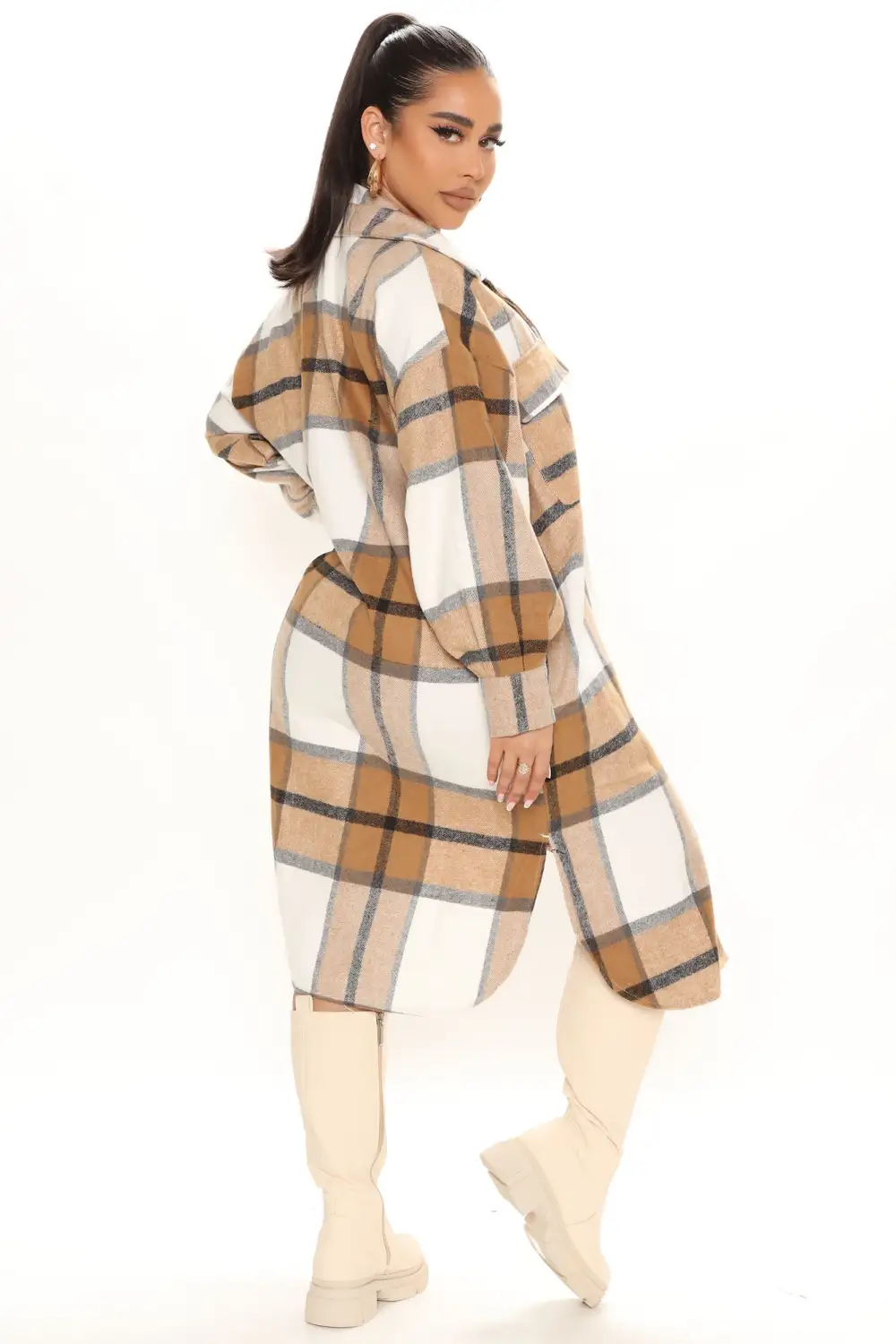 One Step Closer Long Shacket - Taupe/combo