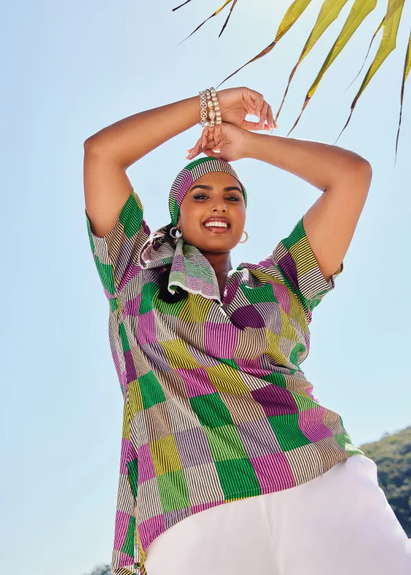 Linen Blend Check Tunic