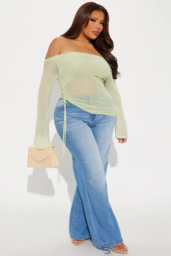 Molly Mesh Off Shoulder Top - Sage