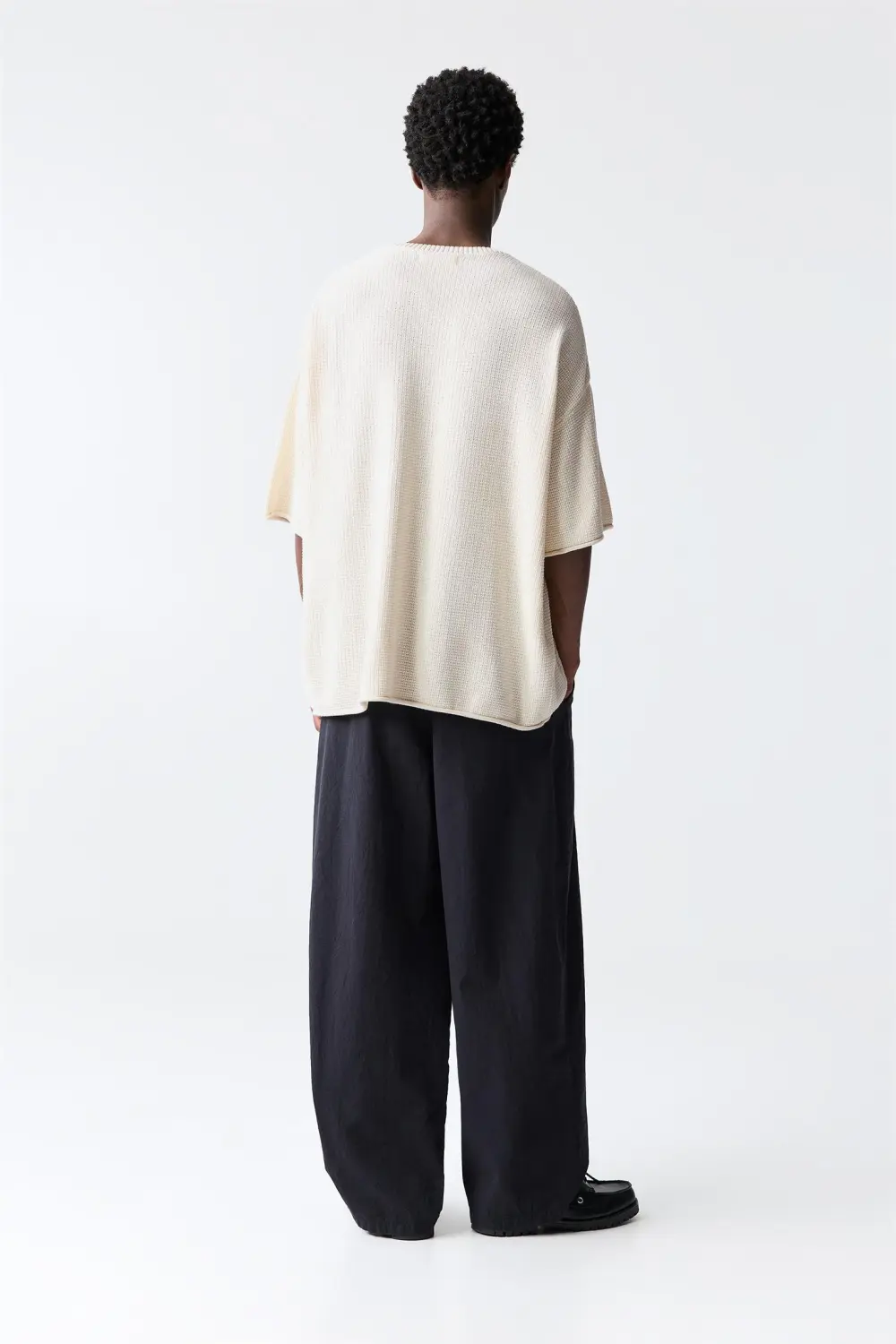 Waffle-knit boxy-fit T-shirt
