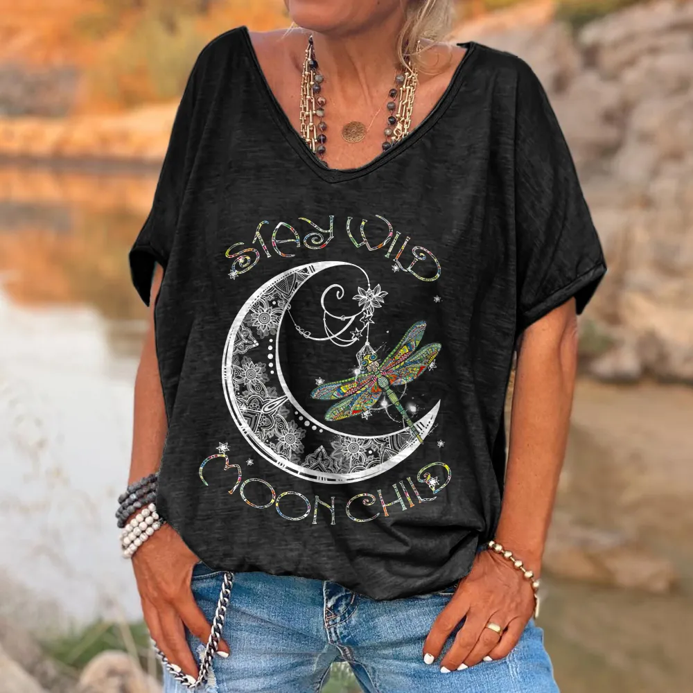 Stay Wild Moon Child Printed Dragonfly Tees