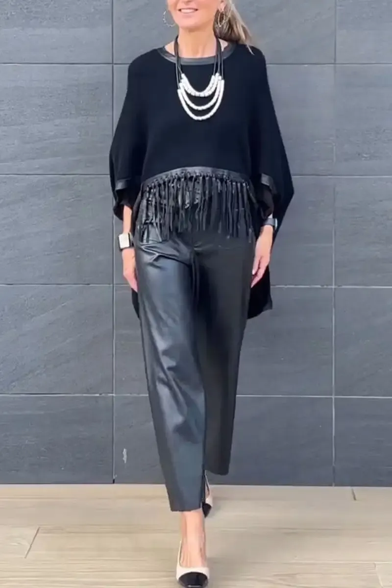 Women's Round Neck Fringe Top and Trousers Set