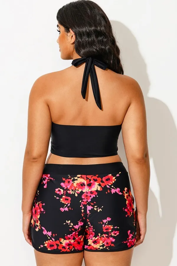 Floral Printed V-Neck Halter Sexy Bikini Top