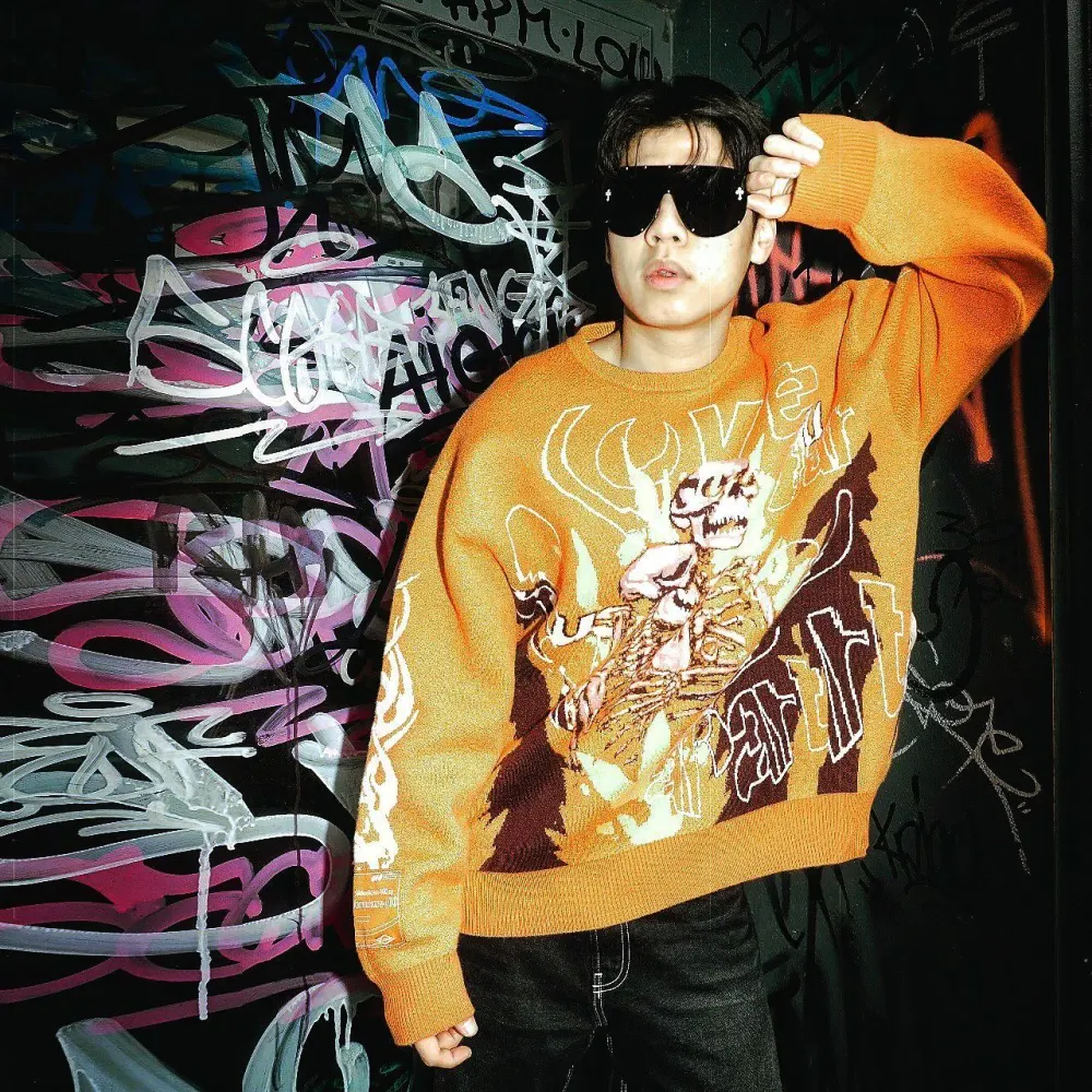 Couple Two Piece Orange and Yellow Sweater Renaissance Street Wear Fashion Printing Seasonal Trend Special Design