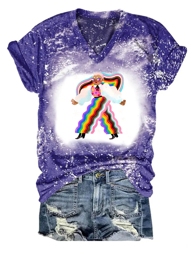 Women'S Proud Moon-Collar T-Shirt With Cartoon Pattern Print