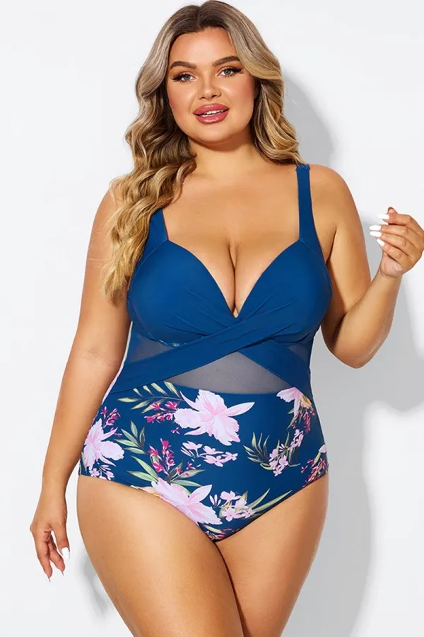 Black Cut Out Mesh Underwire One Piece Swimsuit