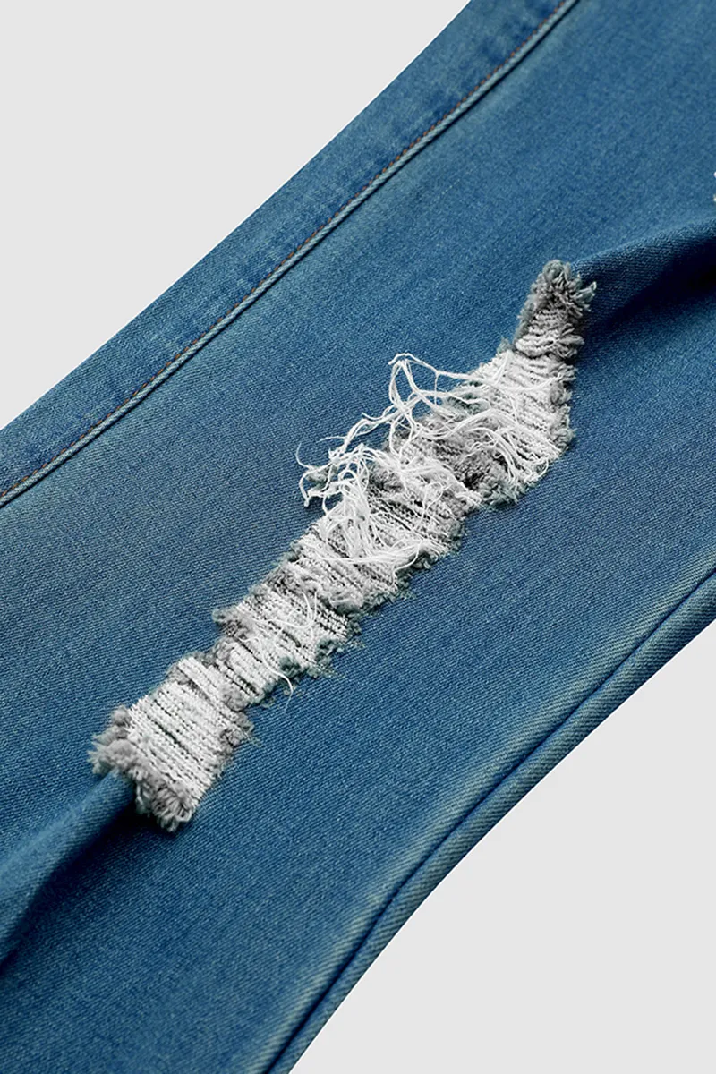 Ripped Double Breasted Button Fly High Rise Bootcut Jeans