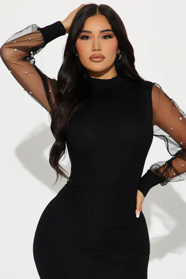 Charlie's Dream Mock Neck Midi Dress - Black