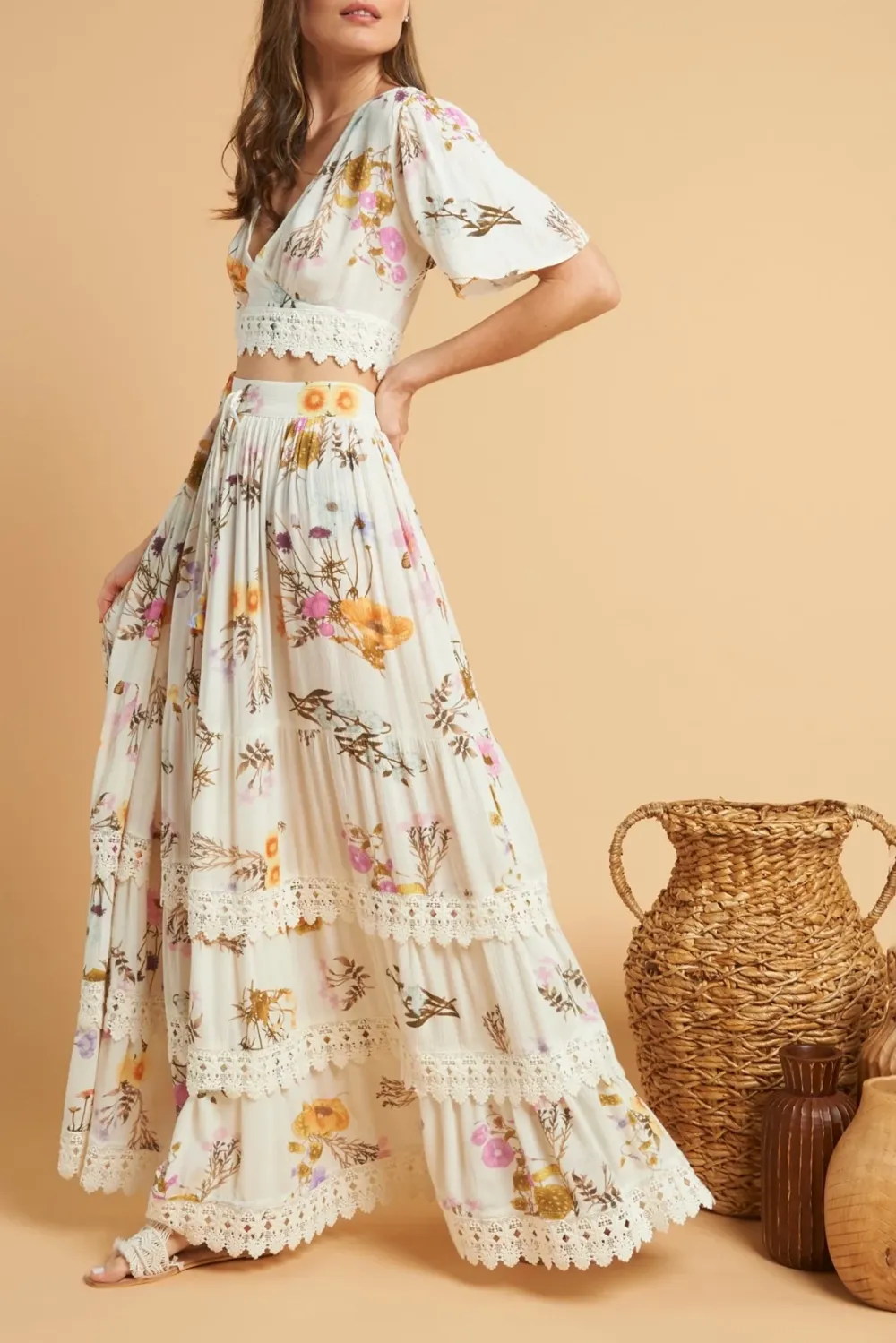 White Embroidered High Waisted Maxi Skirt