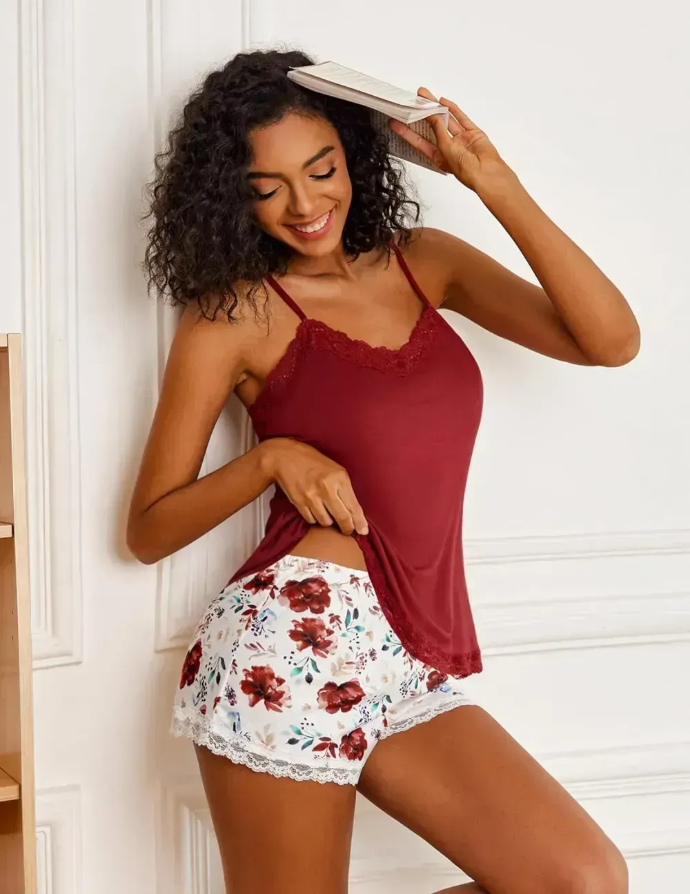 Women Cami Pajama Set Modal Sleepwear Lace Trim Short PJ Set with Shorts
