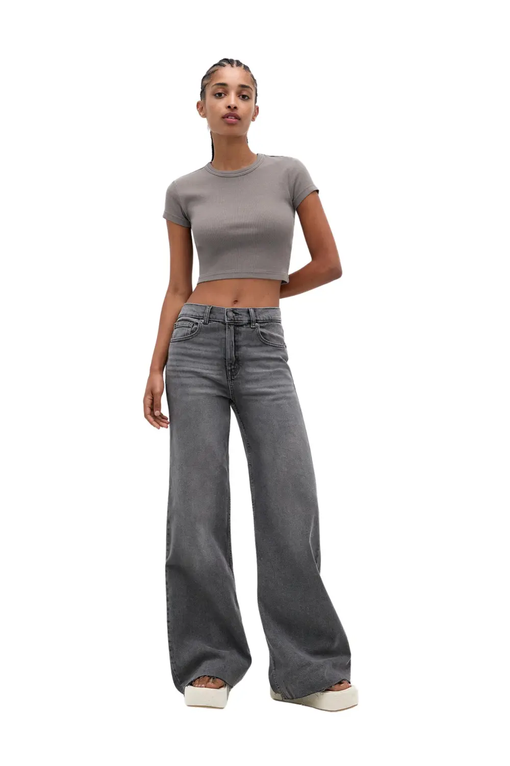 Camiseta cropped canalé