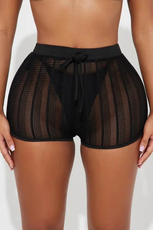 Hailey Sheer Texture Cover Up Shorts - Black