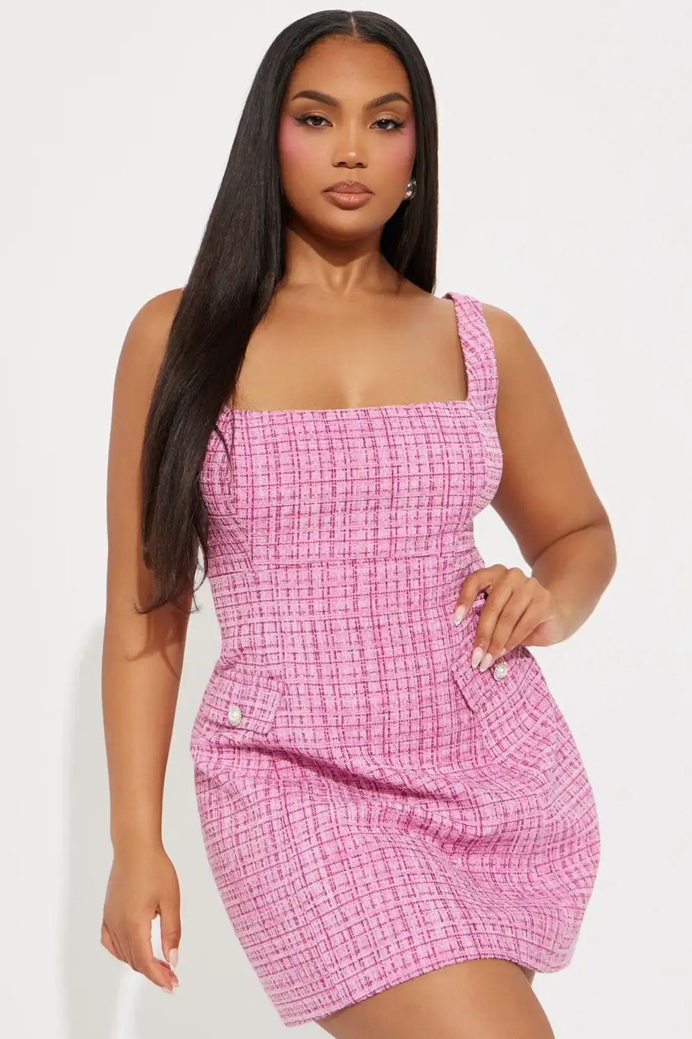 Honored To Be Here Tweed Micro Mini Dress - Pink/combo