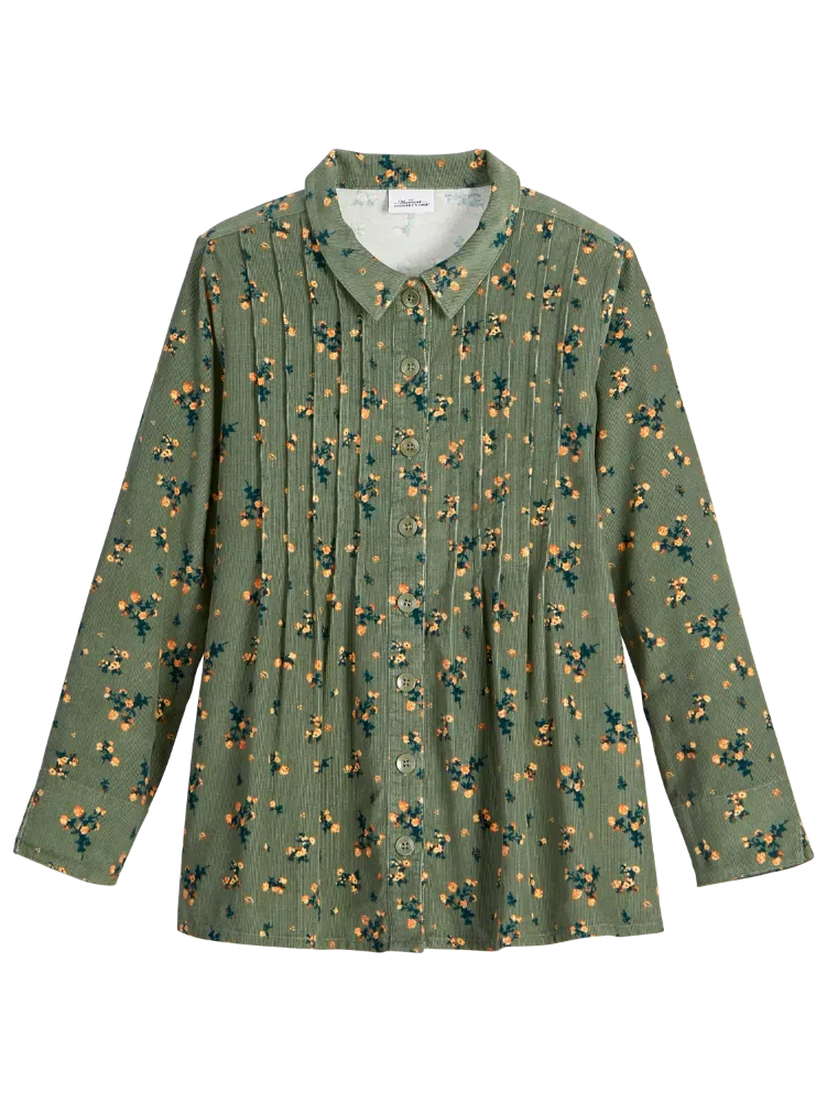Women's Pintucked Floral Corduroy Tunic Top
