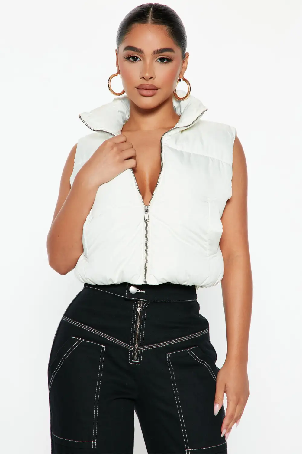Live More Puffer Vest - White