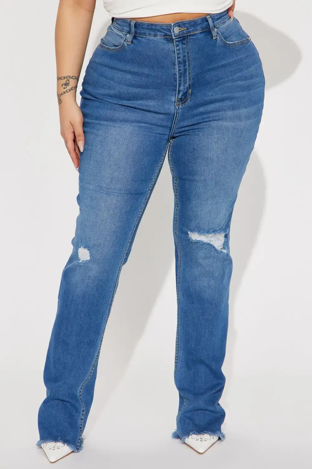 Really Rowdy Ripped Stretch Flare Jeans - Medium Wash