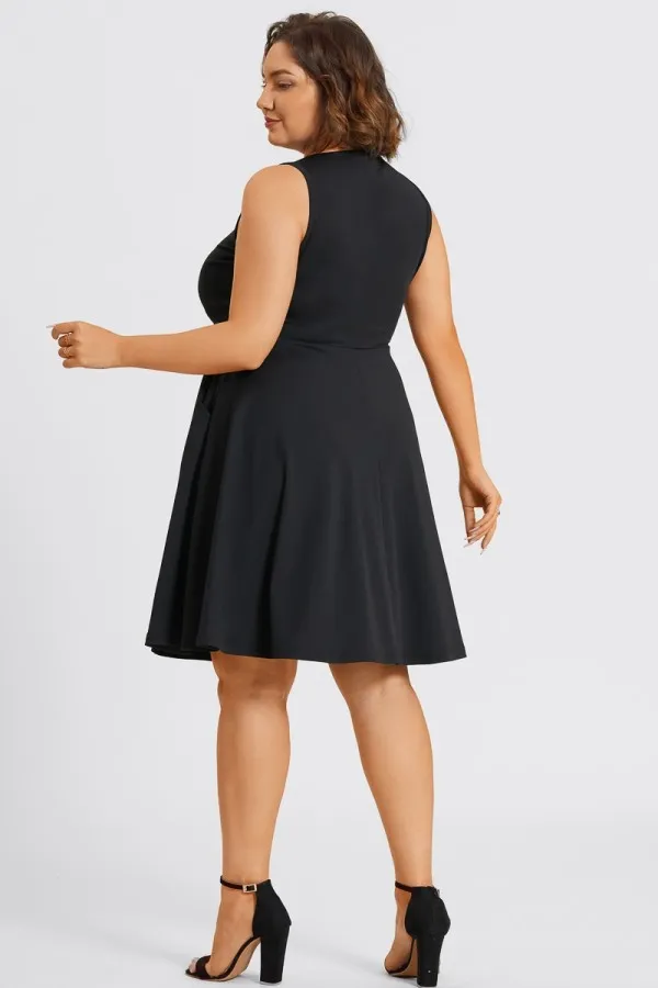 Square Neck Sleeveless Front Pocket Skater Midi Dress
