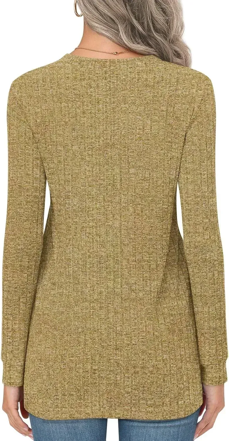 HOTGIFT Womens 2024 Fall Winter Tunic Tops Long Sleeve Casual T-Shirts Soft Comfy Stripe Blouse Lightweight