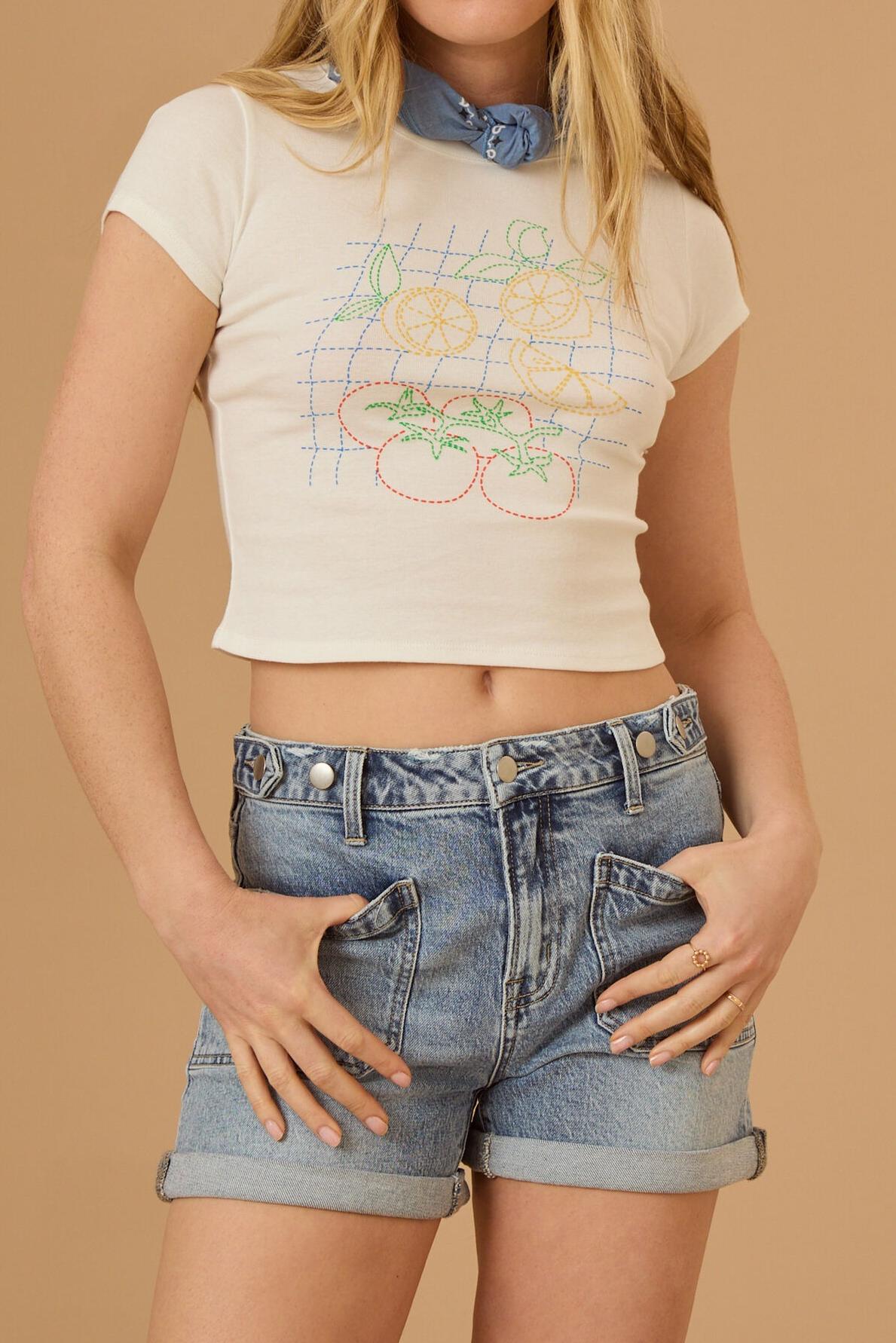 Button Waist Denim Short