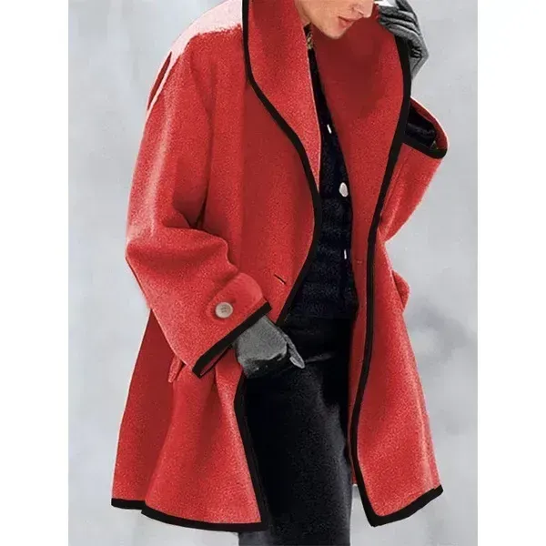 Women's Fashion Round neck loose hooded woolen coat