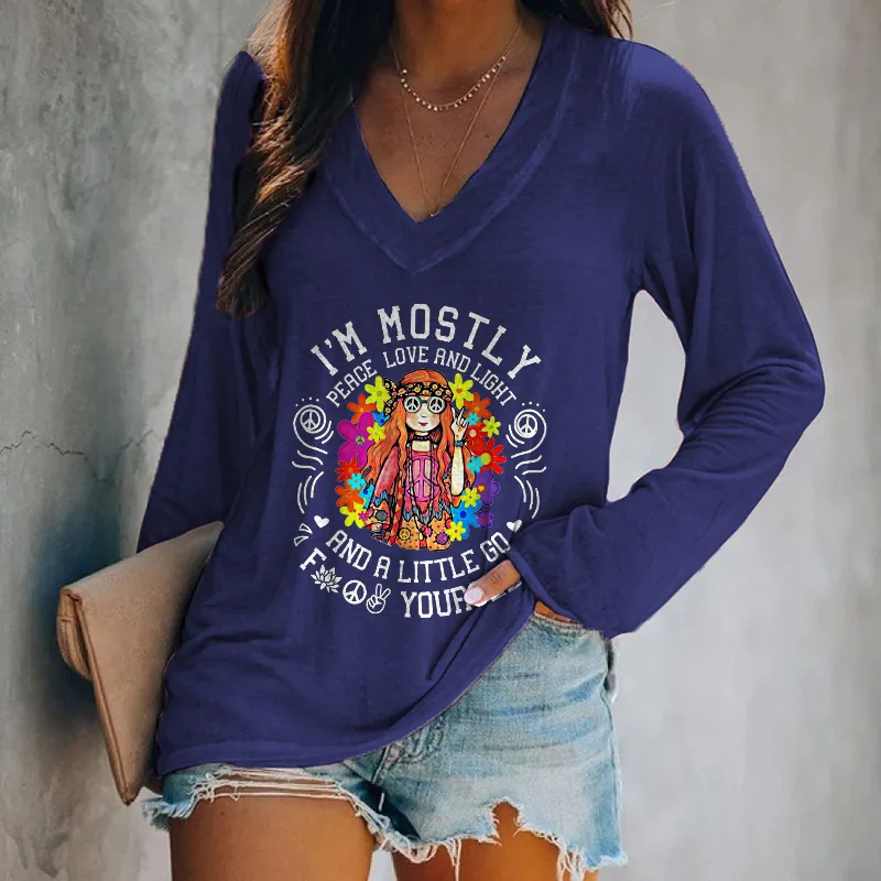 I'm Mostly Peace Love And Light Printed Women's T-shirt