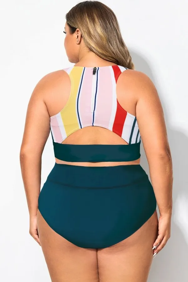 Plus Size Multi Colorblock Patchwork Bikini Top