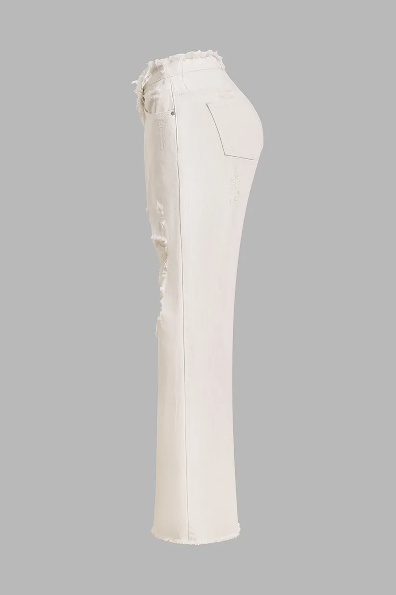 Cut Out Raw Hem Mid Waist Wide Leg Jeans