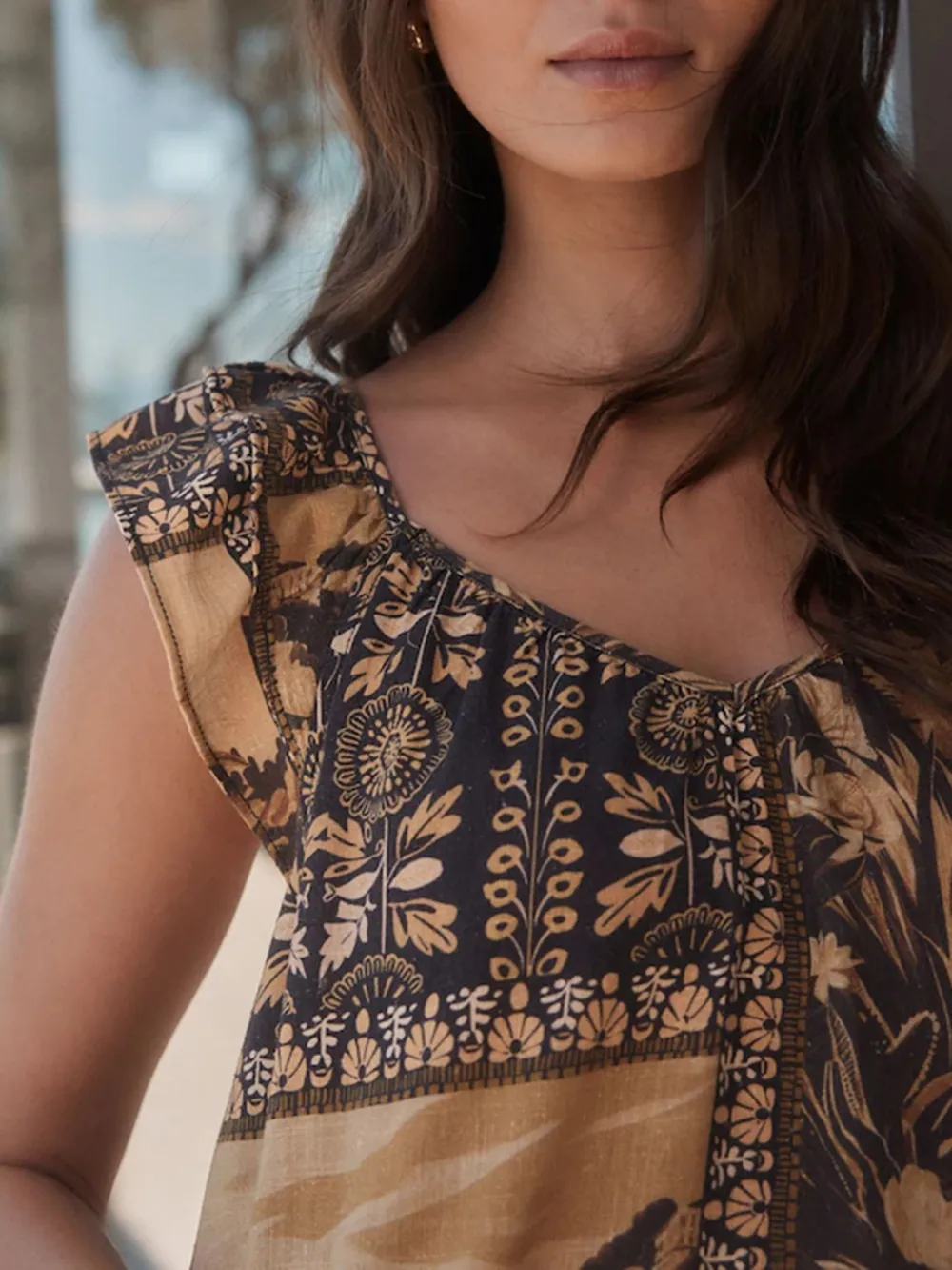 Leisure Loose Blue Floral Print V-Neck Dress