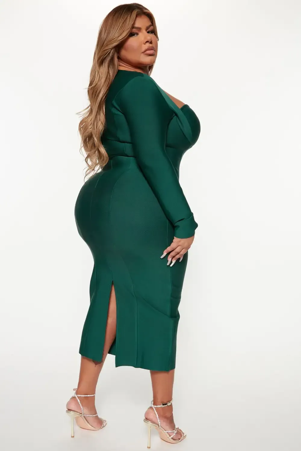 Always Good Long Sleeve Bandage Midi Dress - Hunter