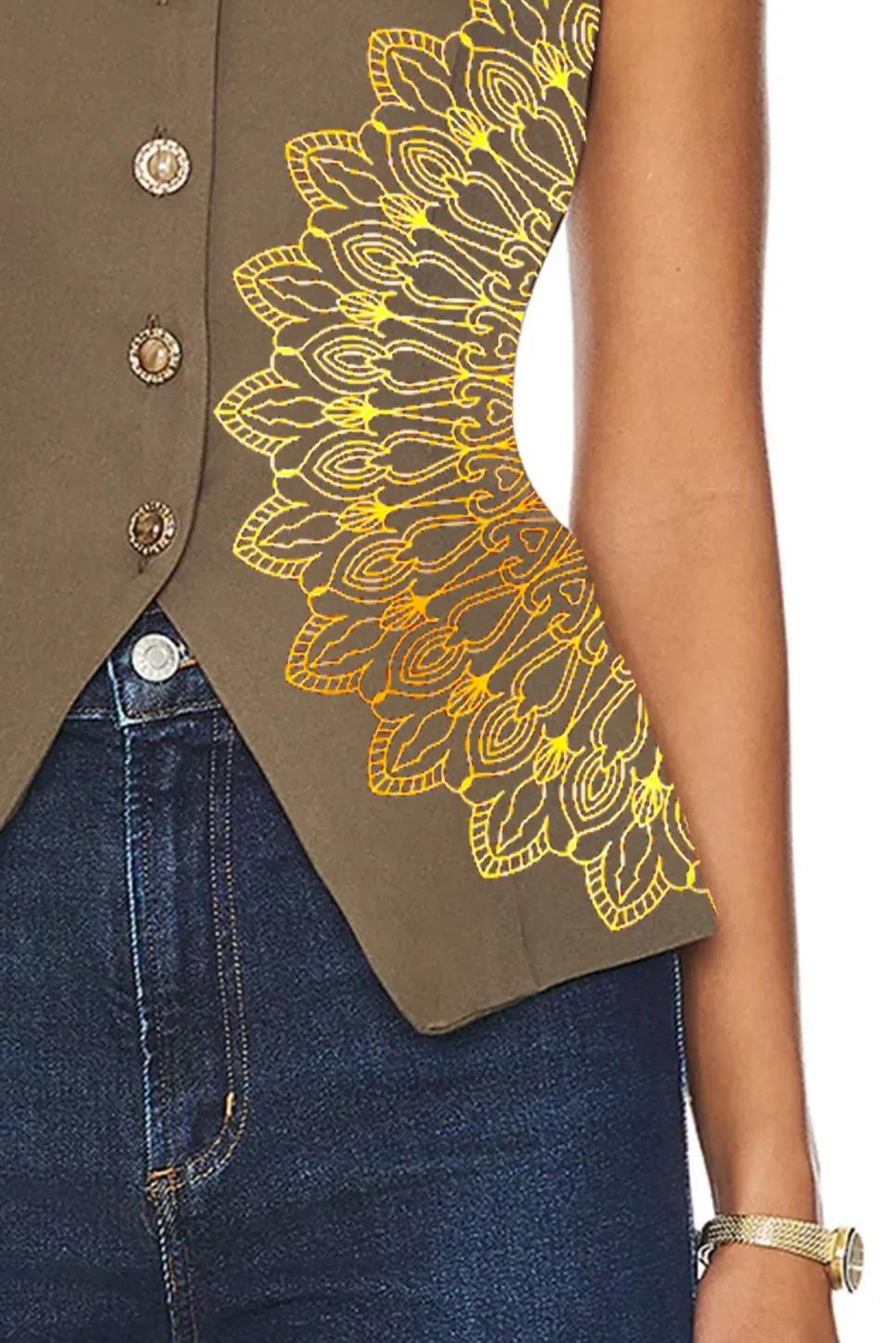 Button Front Floral Embroidered Sleeveless Top