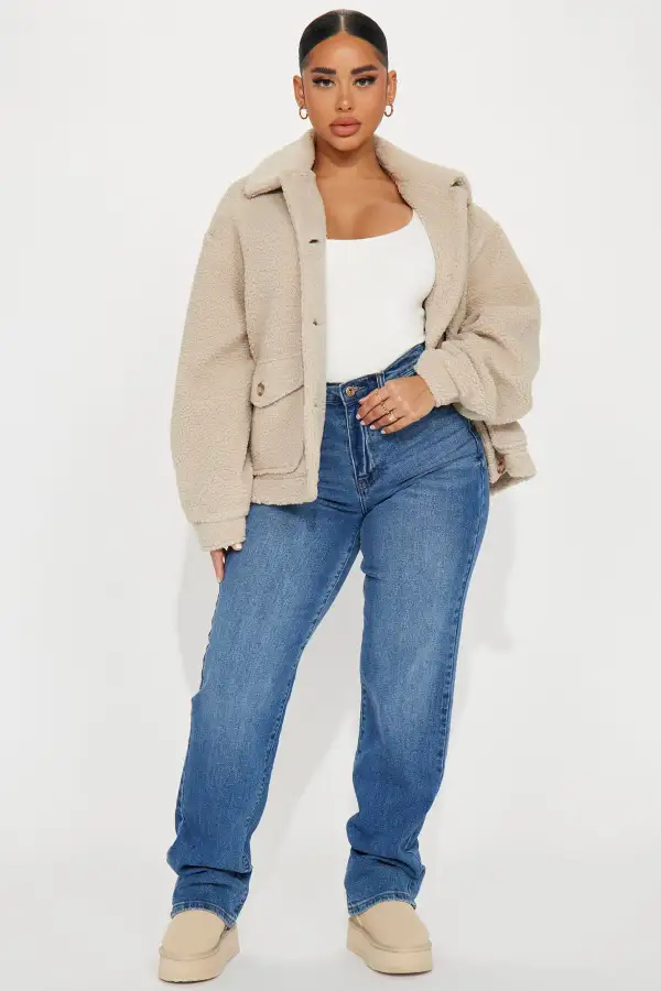 I Love Cuddles Sherpa Shacket - Taupe