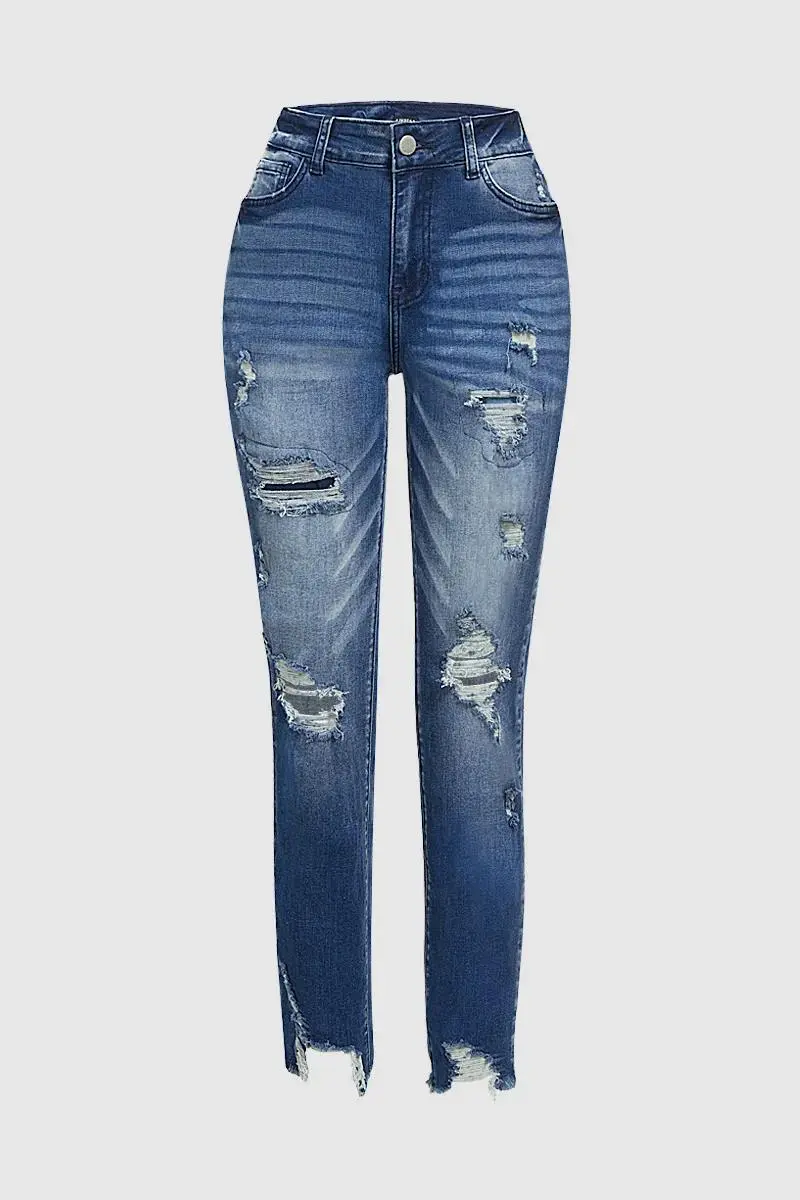 Cut Out Raw Hem High Rise Crop Jeans