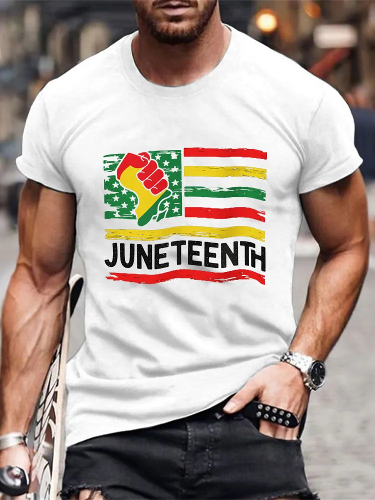 Men'S Round-Neck Short-Sleeved T-Shirt With Juneteenth Prints