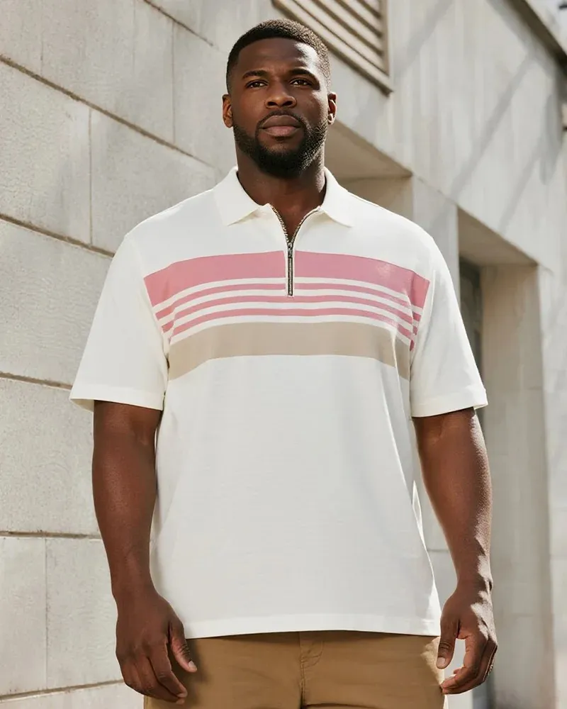 Big & Tall Men's Striped Detail Short Sleeve Polo Shirt