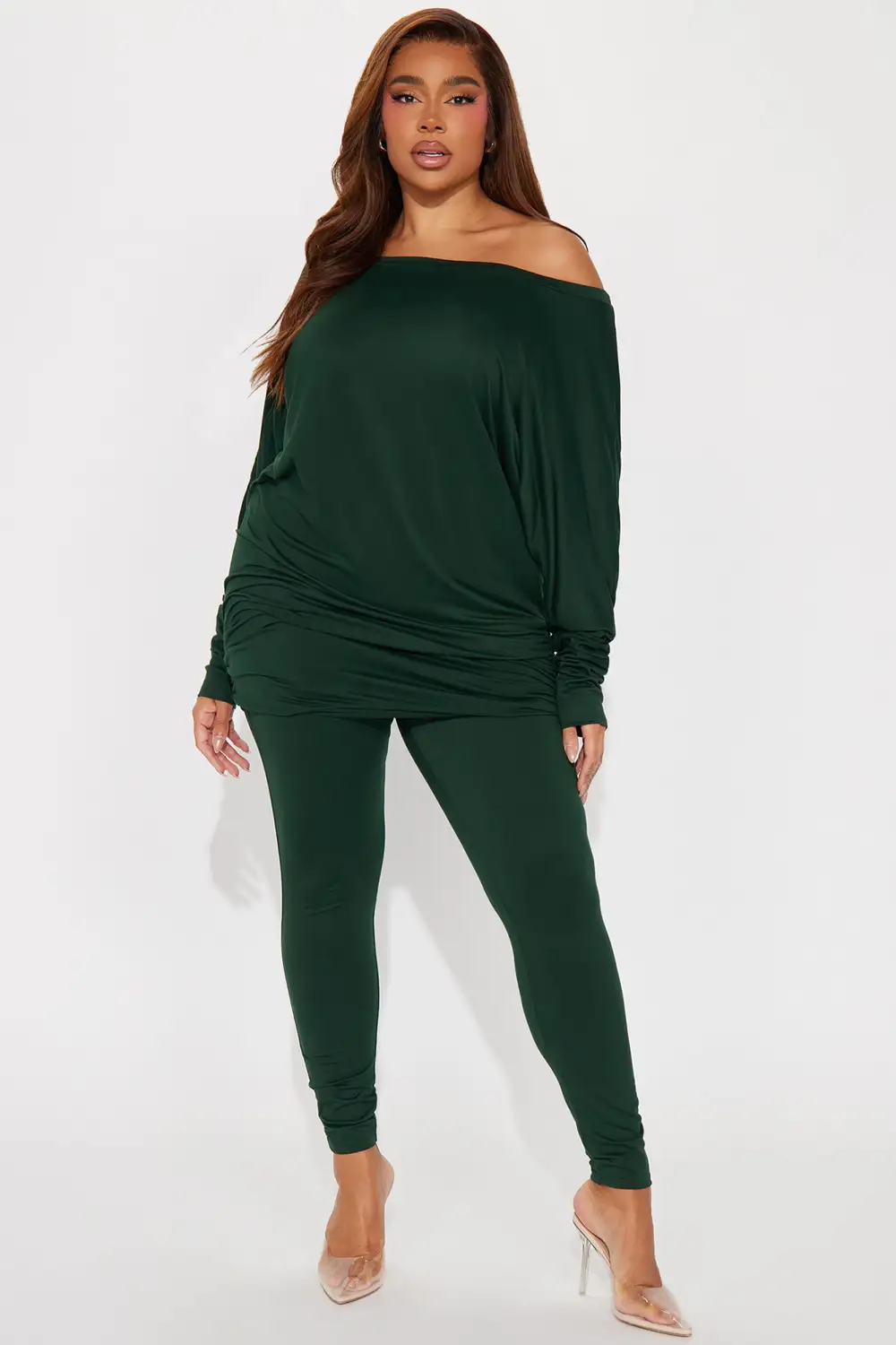 Camila Off Shoulder Legging Set - Hunter