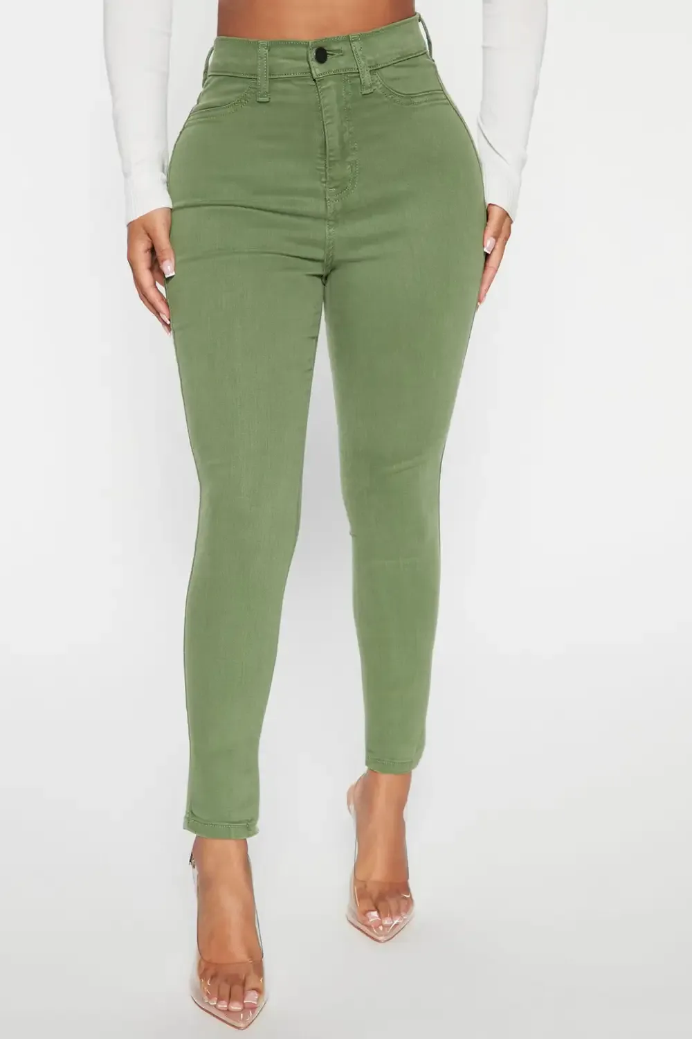 Petite Classic High Waist Skinny Jeans - Olive