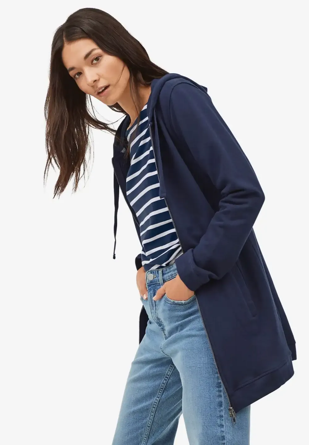 French Terry Long Zip Front Hoodie