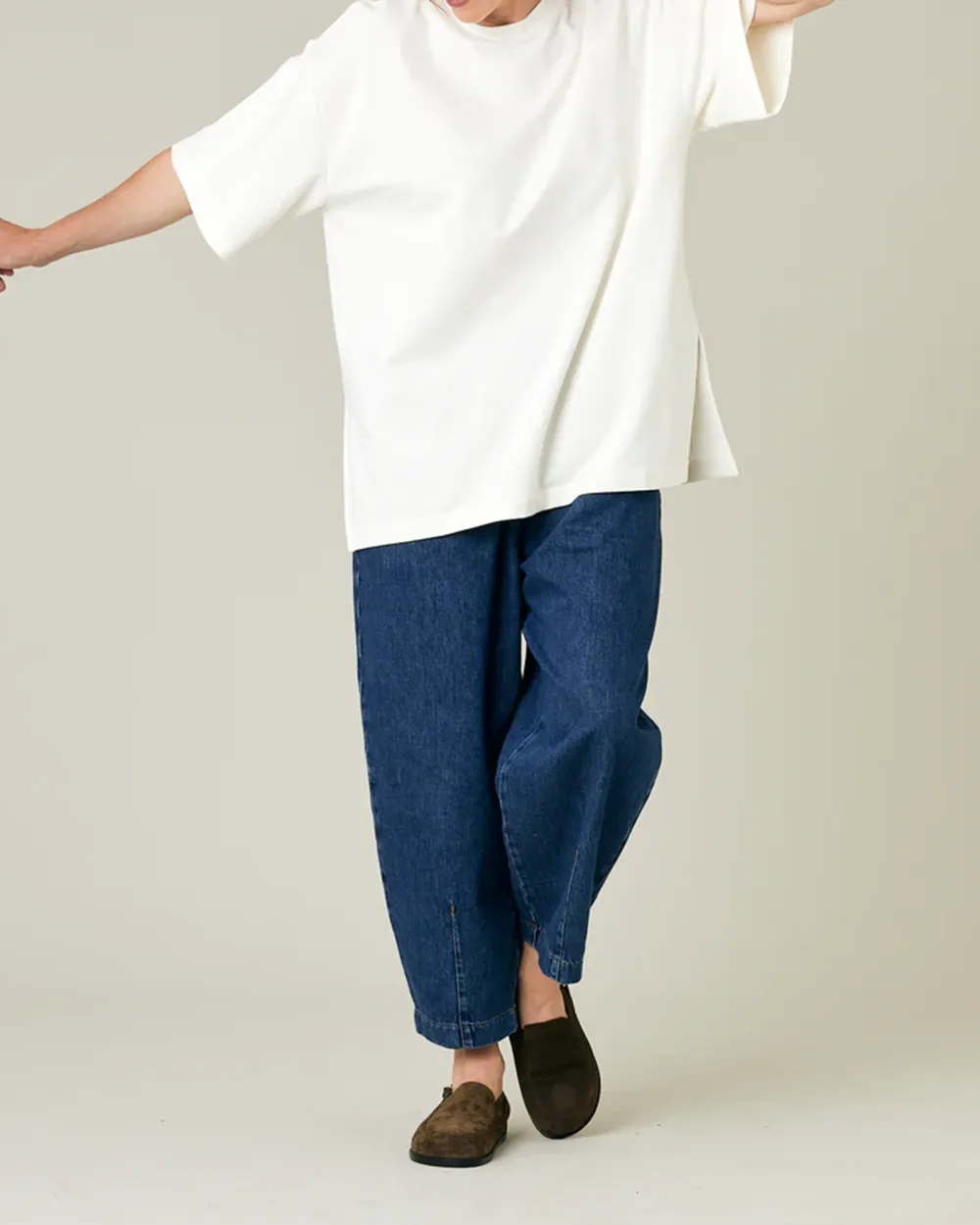 OFF WHITE COTTON JERSEY SHORT DROP SLEEVE TOP
