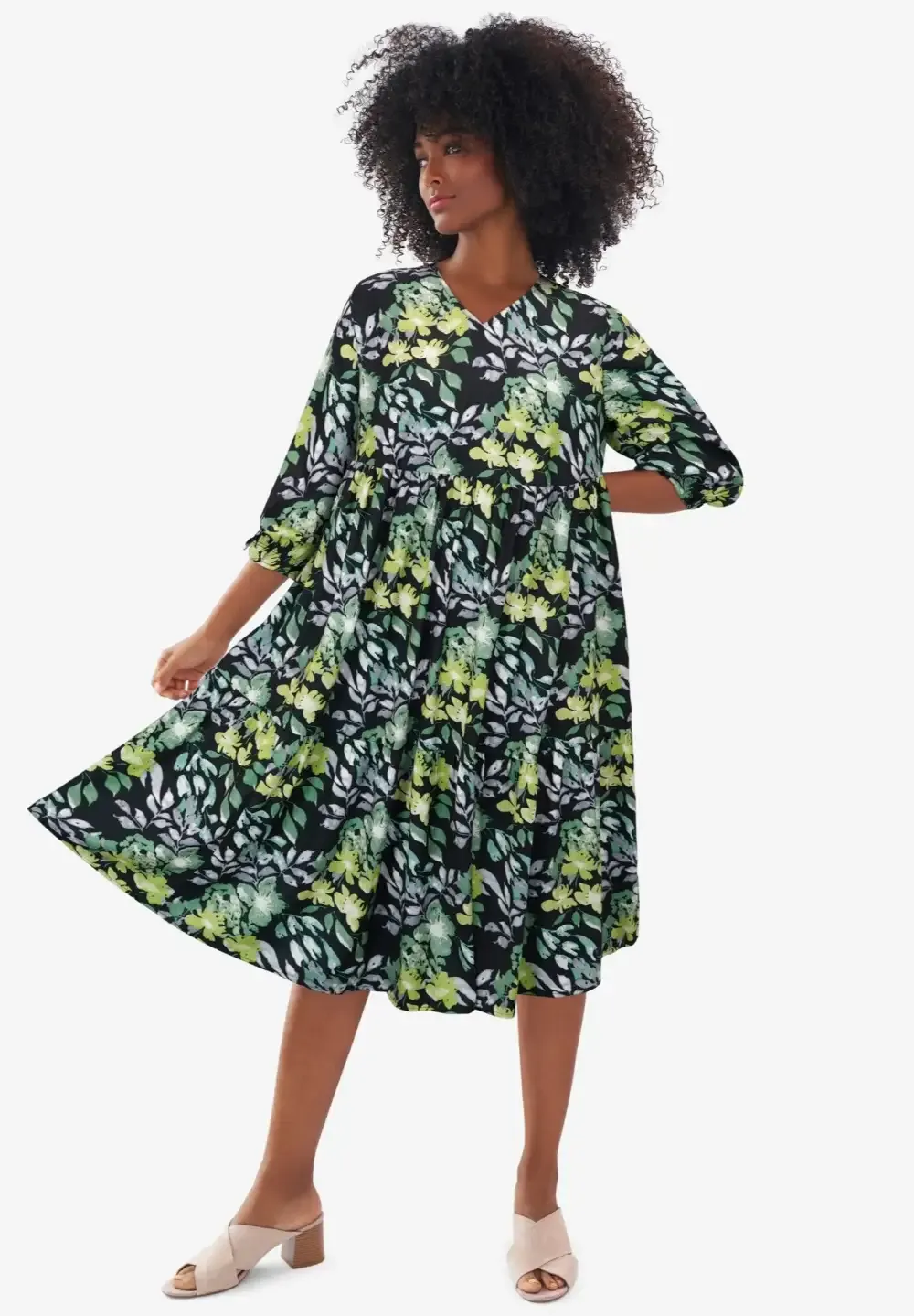 V-Neck Tiered Midi Dress