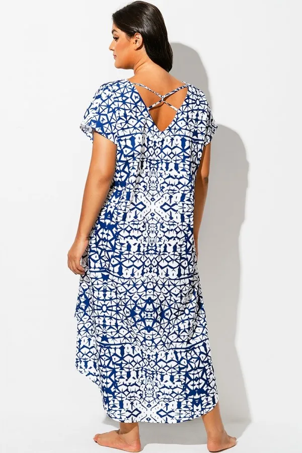 V-Neck High Low Geometric Cover Up
