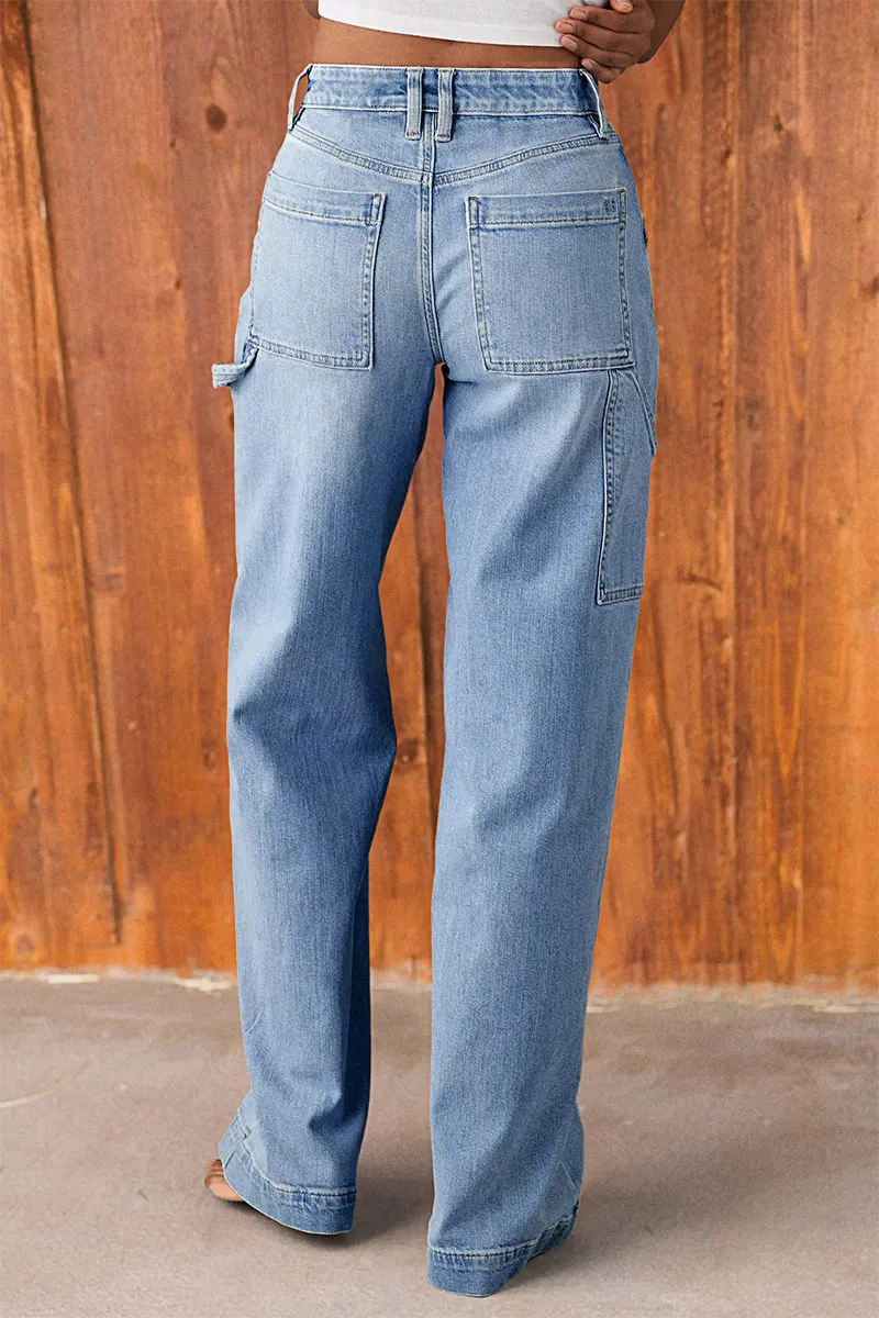Wash Stretchy High Waist Straight Leg Jeans