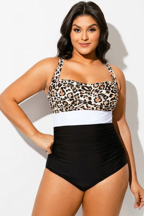 Leopard Print Twist Front Skinny One Piece Swimsuit