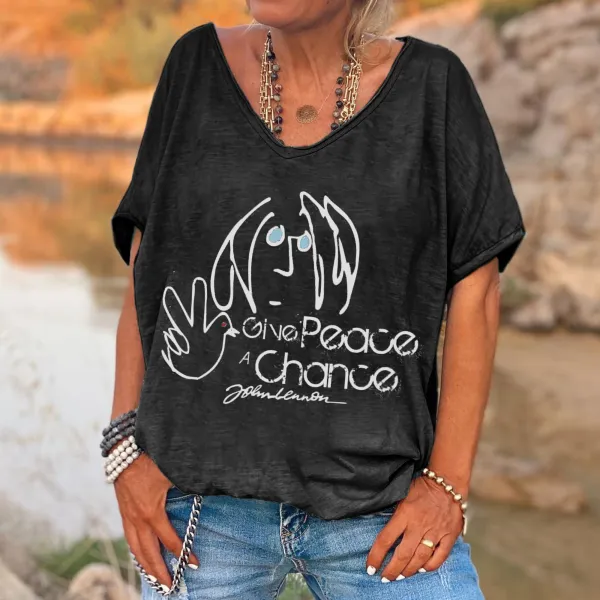 Give Peace A Chance Print Women's T-shirt
