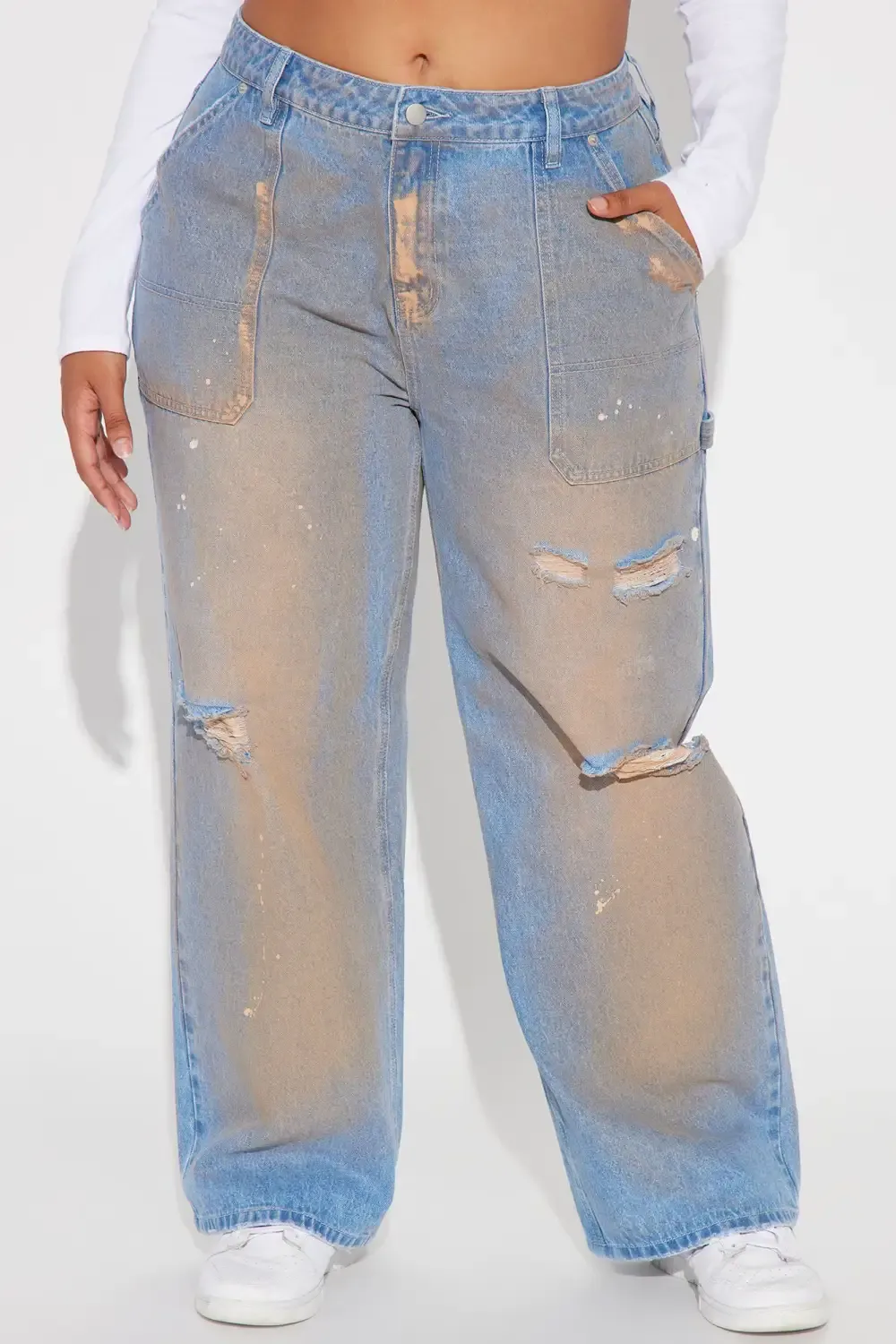 Dirty Work Ripped Utility Jeans - Medium Wash