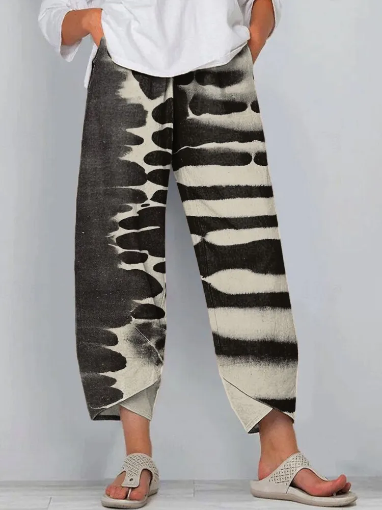 Women's Zebra Style Abstract Art Print Linen Blend Pants