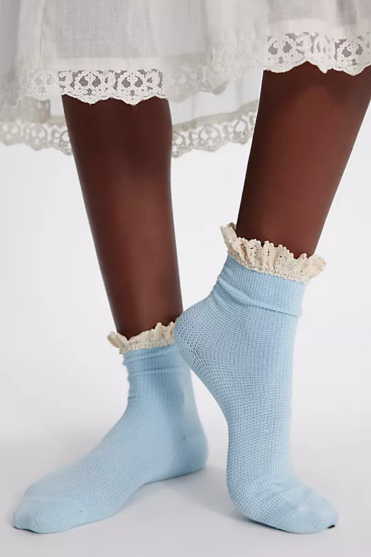 Waffle Knit Ankle Socks White