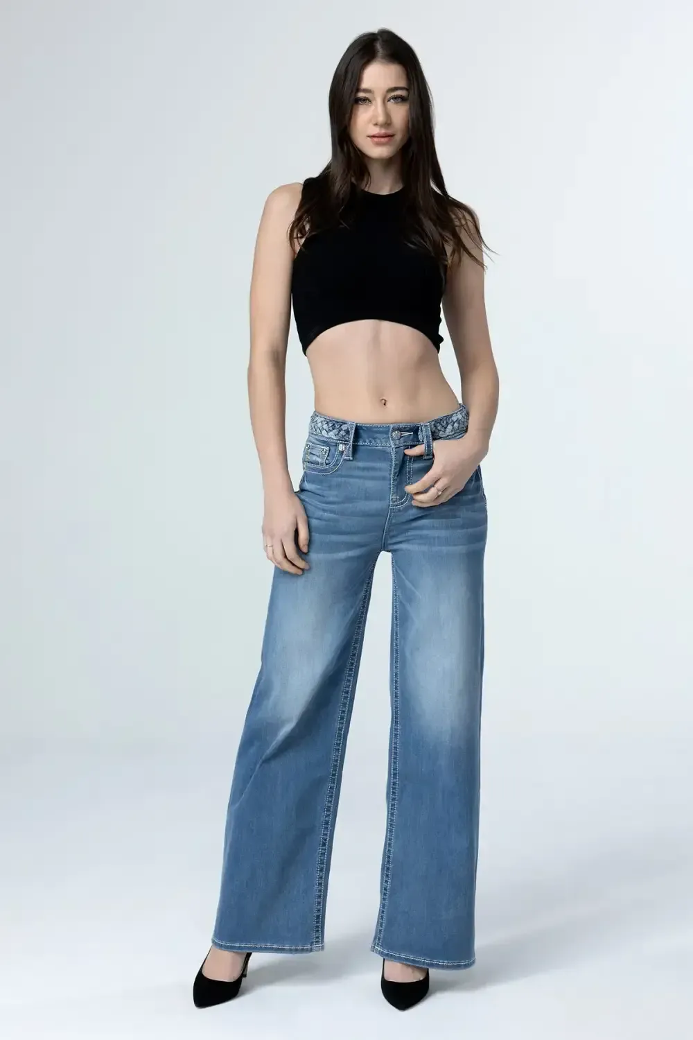 Braided Waist Wide Leg Jeans