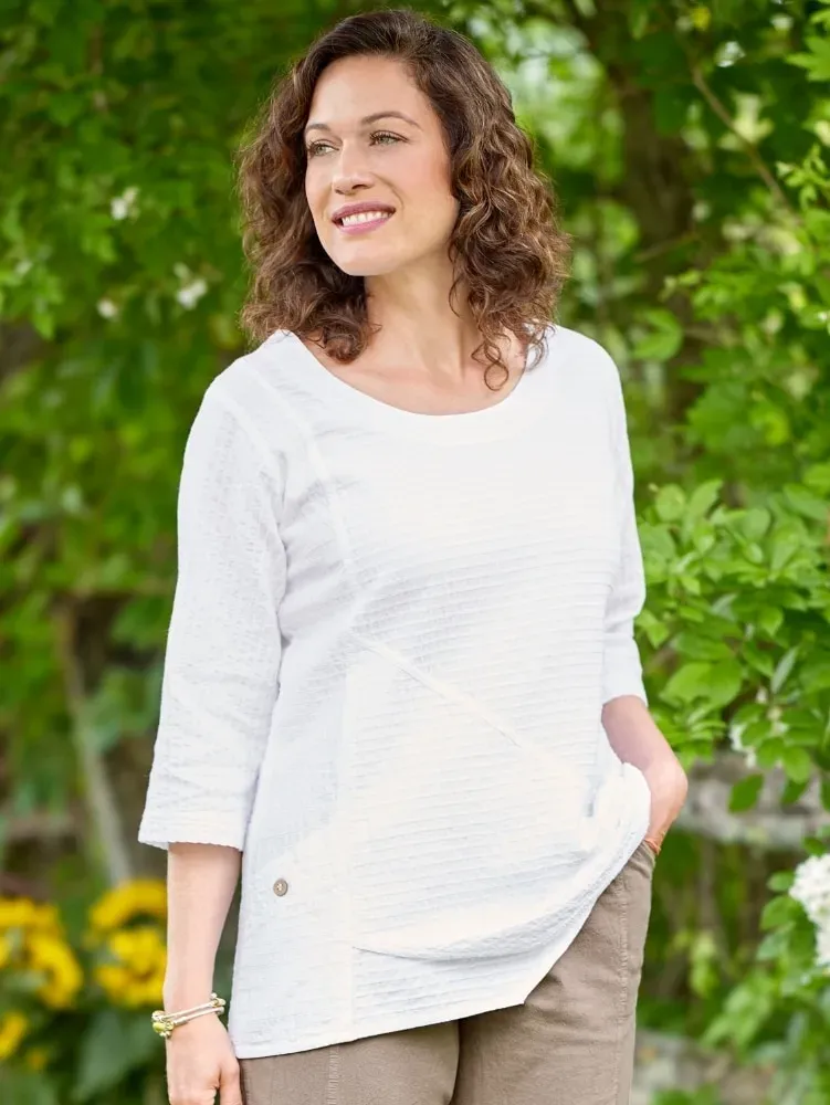 Crinkle Cotton 3/4 Sleeve Tunic Top