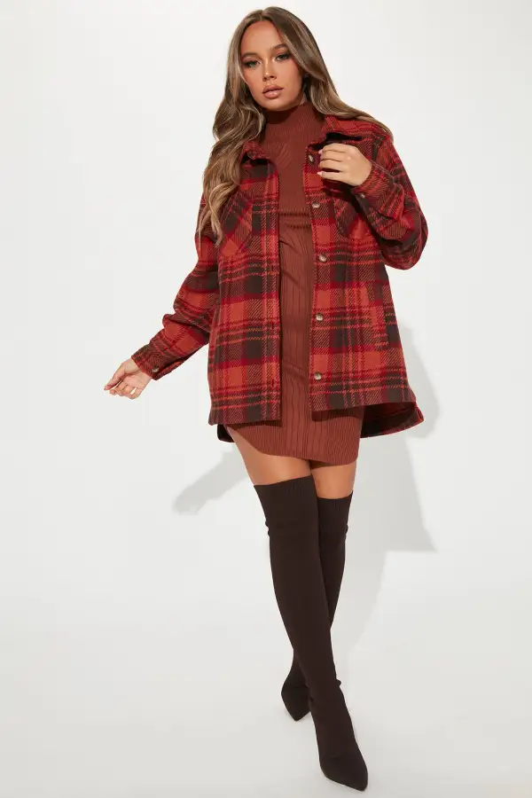 One Of The Boys Plaid Shacket - Rust